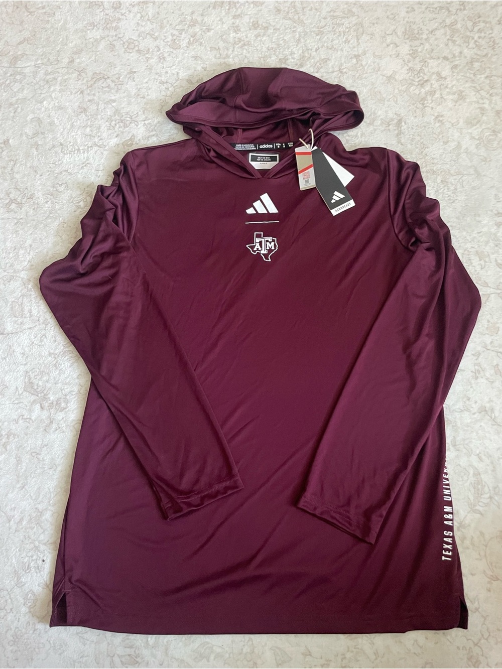 adidas Maroon Texas A&M Hooded Long-Sleeve Performance Shirt